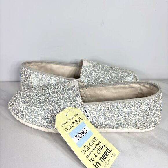 TOMS Women Silver Glitter Lace Slip On Casual Shoes Loafers Size 9.5 - Picture 6 of 6